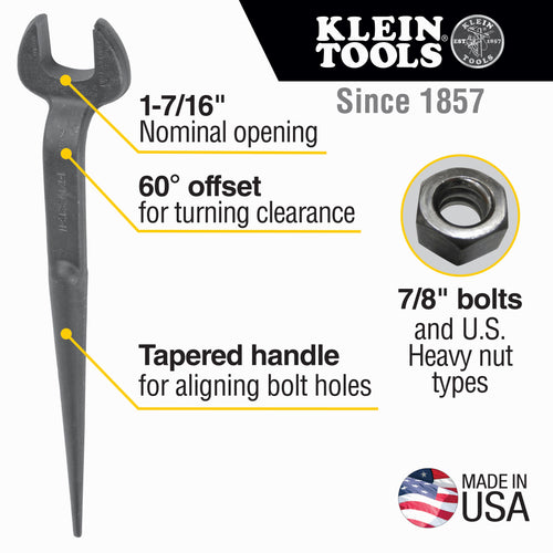 Klein Spud Wrench Nominal Opening for Heavy Nut